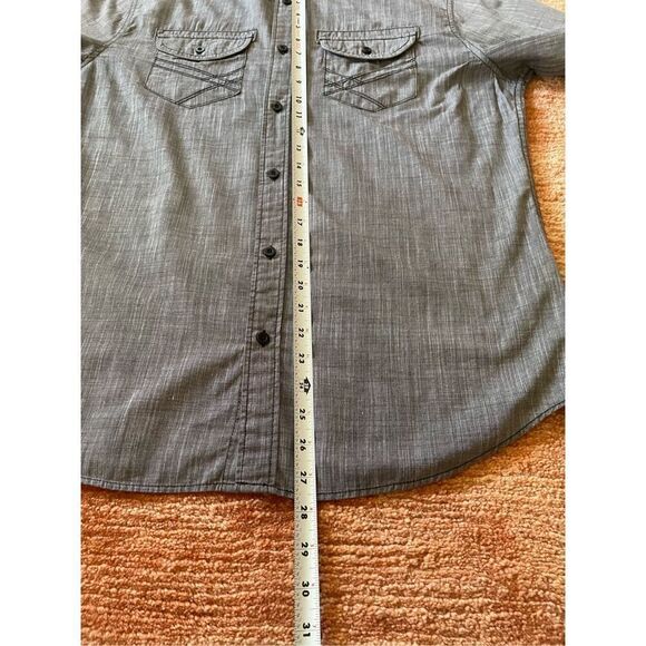 HELIX Athletic Fit Mens Gray Solid Long Sleeve Button Up Cotton Blend L - Picture 4 of 6